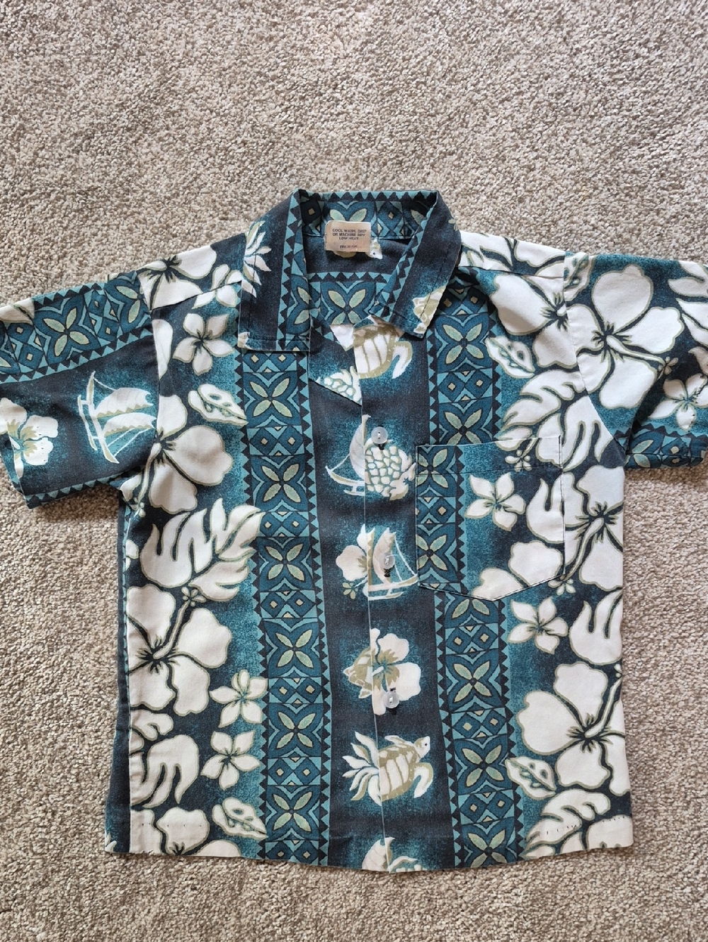 Teal Floral Hawaiian Button-Up Shirt